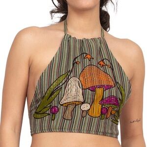 Embroidered Mushroom Halter Top